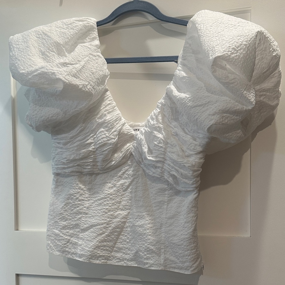 Frame White Textured Puff Sleeve Blouse M